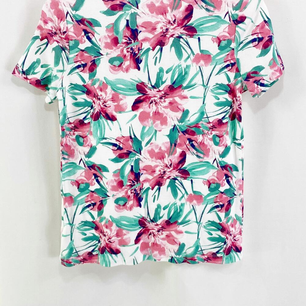 WHITE STAG White Water Color Floral Cotton Short Sleeve Top - Picture 6 of 9